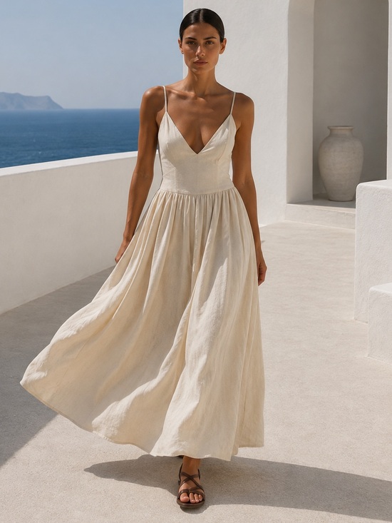 Fashion Nova Dresses & Skirts - Fashion Nova Liv Linen Blend Maxi Dress NWT Beige Open Back Size M